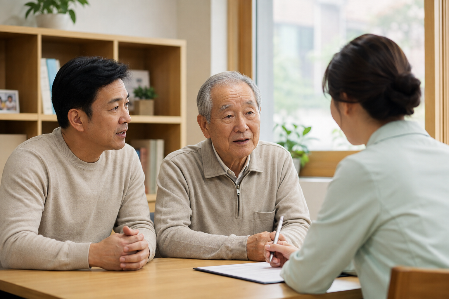 장기요양등급 신청 상담 중인 가족 (AI 생성 이미지)